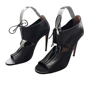 Aquazzura Womens Heels EU 38.5 Black Leather Cutout Lace Up High Heel Shooties